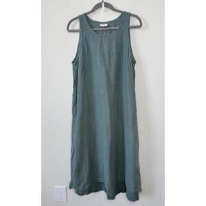 Conscious Clothing 100% Linen Sleeveless Tank Dress Green Sz L Lagenlook Peasant